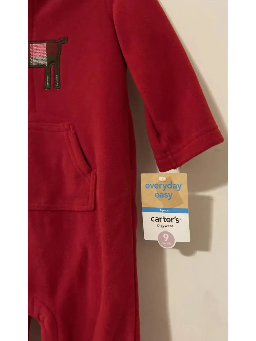 Carters Boys Red 9 Months 1-Piece Plaid Deer Hooded Jumpsuit NWT! A4051